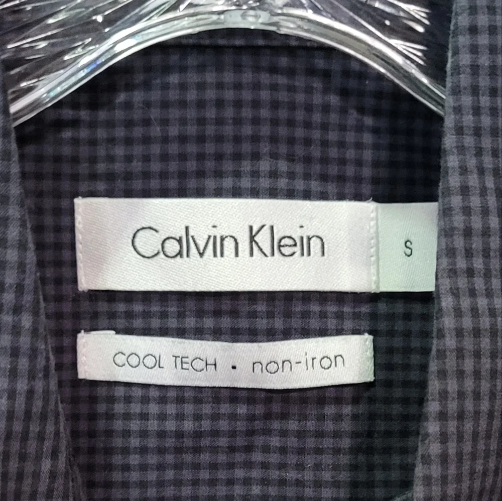 Calvin Klein Men's Black/Gray Cool Tech Checkered Button Down Shirt Size Small - Picture 2 of 7